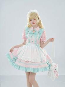 Lolita Dress, Maid Outfit, Soft Girl Cosplay, Café, Anime Lolita Maid Outfit - 淺粉色 - 查看 3