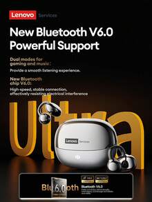 Lenovo 联想RS103蓝牙耳机，夹式立体环绕声，高品质音频，超长续航，游戏/音乐双模式，佩戴舒适，开放式无线耳机，兼容智能手机和电脑 - 藍色 - 查看 8