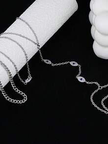 Bộ 3 vòng tay hình mắt quỷ đính đá Cubic Zirconia tinh tế, nhiều lớp có thể đeo chồng lên nhau, phù hợp cho phụ nữ đeo trong các bữa tiệc, họp mặt, lễ hội âm nhạc, là món quà trang sức bảo vệ. - Bạc - Xem 5