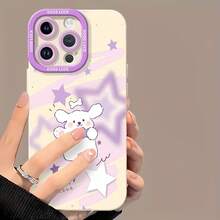 Cachorro blanco, estrellas moradas, fondo amarillo.funda de teléfono Fundas compatibles con ,Apple,VIVO,OPPO,,, y Honor.Fabricadas en silicona TPU,ofrecen protección contra golpes y caídas. - Blanco - Ver 2