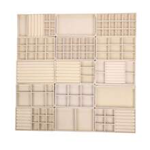 Multi-Grid Velvet Jewelry Storage Tray Set, Stackable Desktop Display Organizer For Rings, Earrings, Necklaces & Bracelets, Dustproof Vanity Cosmetic Storage Box,Space-Saving Dresser Bedroom Dorm Organizer, Perfect Daily Storage & Holiday Gift Choice - Beige - View 3