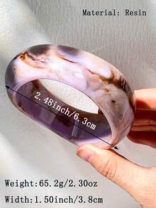 1件夸张宽版撞色树脂手链，紫色和黑色相间，贝壳装饰，时尚百搭的日常配饰 - 多色B - 查看 12