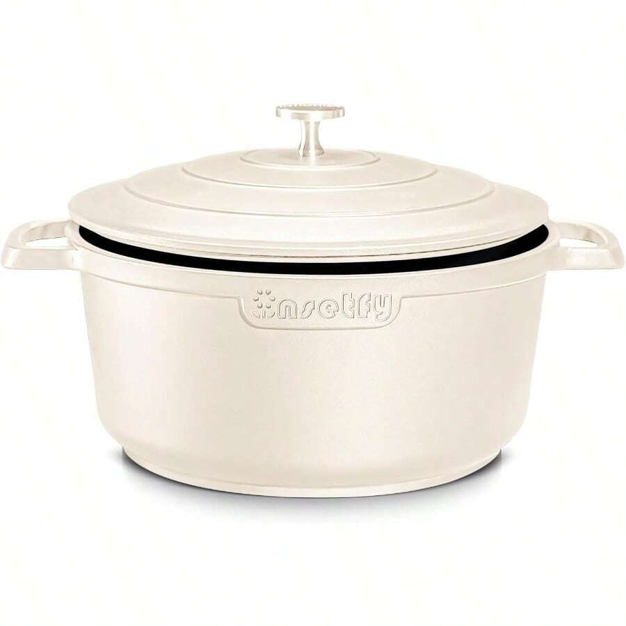 Large Dutch Oven Pot With Lid-7.5QT Cast Aluminum Oven Pot With Two Handles Lightweight For Bread Baking Braising And Roasting(Beige) - Beige - View 1