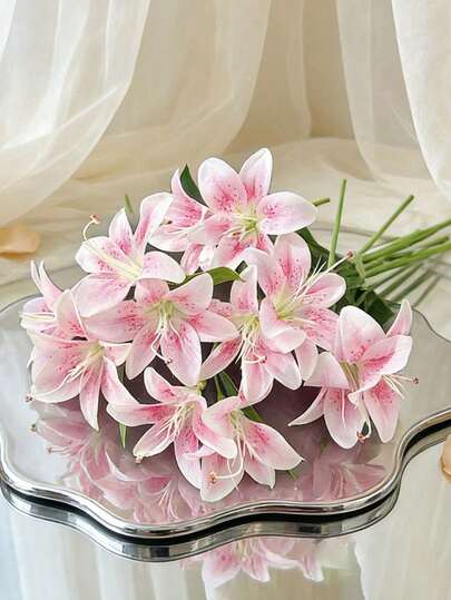 3支仿真虎百合丝绸花，36厘米仿真薰衣草百合花，适用于婚礼、生日派对、餐桌、花园、新娘捧花、教室装饰、婚礼捧花、家庭聚会、室内花瓶、酒店办公室花卉装饰、户外花园装饰（薰衣草色）