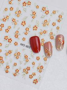 5 Stück zufällige wunderschöne 3D Goldfolie Blumen Nail Art Aufkleber, süße rosa/blaue/orange Blumen selbstklebende Nail Decals - Verschiedenfarbig - Übersicht 3