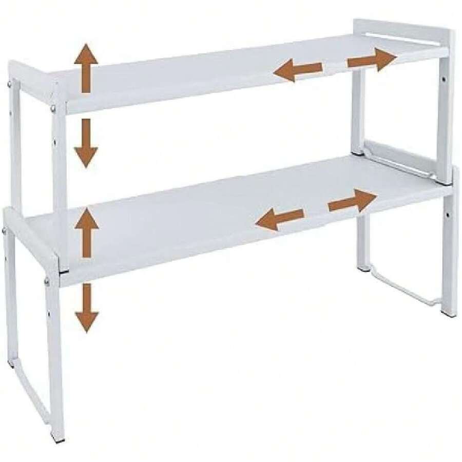 Expandable Cabinet Shelf 13.8~26inch(L), Stackable Kitchen Shelf Organizer, Countertop Storage Pantry Shelves, Durable Metal Sink Shelves (2 White M), 44579752 - 西瓜粉 - 查看 1