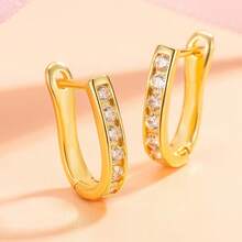 1 đôi bông tai bạc Sterling hình chữ U đính đá Zirconia dành cho nữ, kiểu dáng thời trang và đơn giản. - khuyên tai zircon hình chữ U - Xem 5