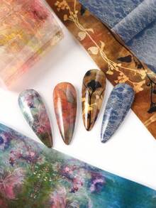FULL BEAUTY 10 miếng dán trang trí móng tay họa tiết hoa chuyển màu nước, phong cách Wabi-Sabi thanh lịch, hoa, sóng nước, tranh vẽ mực cẩm thạch (không keo dính), thích hợp cho trang trí móng tay mùa hè, đám cưới, tự làm móng, trang trí móng tay kiểu Nhật Bản. - Nhiều màu - Xem 5