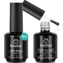 Beetles 2Pcs 15ML Gel Nail Glue & No Wipe Top Coat Kit, 9 In 1 Multi-Functional UV Nail Glue For Acrylic Tips & Clear Press On Nails, Easy Nail Extension Gel With Glossy Shine Finish, Soak Off LED Home DIY Manicure Essentials - 2支裝15毫升凝膠指甲膠套裝 - 查看 8