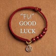 A Red String Woven Lucky Charm Pendant Bracelet, A Of Good Fortune Family And Friends PCPD - Red - View 3