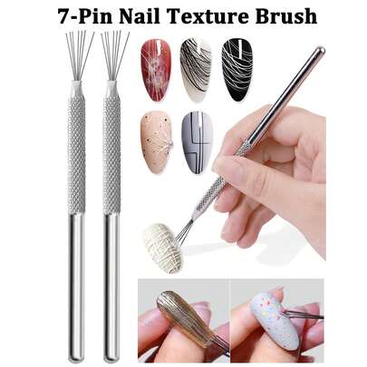 Cọ vẽ móng đa năng bằng kim loại, bút vẽ móng, bút chấm - Thép không gỉ 7 đầu và kim chi tiết, bút vẽ đường viền, dụng cụ làm móng gel UV, dụng cụ vẽ đường nét nghệ thuật móng chuyên nghiệp tại salon móng.