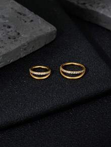 1PC 16G Surgical Titanium Gold Double Cartilage Hoop/Paved CZ Double Conch Hoop/Helix Earring/Septum Hoop/Nose Piercing/Single Pierced Hoop Earring - Double-loop Single Row - View 6