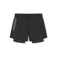 2026 New Model Men's Elastic Short-Sleeve Shorts Set For Fitness And Sports, Summer Running, Quick-Dry, Universal For Adults, Two-In-One Design - Black - View 5