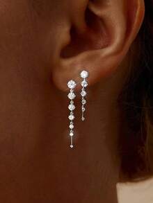 rundraw 镀金女士吊坠耳环，优雅银色水滴耳环镶嵌锆石，不褪色，可爱小巧的长款吊坠耳环，适合婚礼、伴娘、圣诞礼物 - 流蘇耳環 - 查看 1