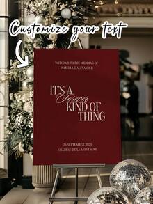 Personalized Display Board With Text, Luxury Noble Wealth Wedding Welcome Sign, Elegant Red Welcome Sign Template, Retro "Welcome To Our Wedding" Plaque, Suitable For Birthday, Wedding, Christmas, New Year And Various Occasions - Multicolor - View 2