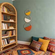3 piezas Colgante de pared de macramé, conjunto de decoración de pared con aro de bambú hecho a mano y patrón geométrico - Multicolor - Ver 8