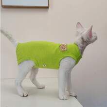 轻薄夏季泰迪熊刺绣背心，无毛斯芬克斯猫透气休闲T恤 - 橘色 - 查看 9