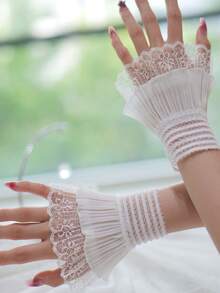 1 Pair Chiffon Ruffle Cuff Sleeves, Versatile Lolita Style Clothing Accessory For Women, All Seasons,Travel,Festival,Gloves,Party - Multicolor - View 9