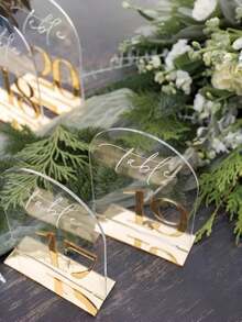 客製化壓克力婚禮桌號卡 1-10 附底座,3.94 X 5.91 英吋,優雅金色耐用加厚設計,桌牌文字與數字設計,適用於接待會、生日、週年紀念宴會桌牌 - 彩色 - 查看 5