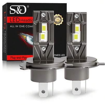  Bombillas LED H4 S&D 25000LM 70W, Luces LED H4 para faros de coche Canbus, Faros antiniebla de automóvil, Faro delantero 6000K 12V