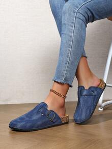 Unisex Slip-On Soft Wood Clogs, Casual Office Wear, Suitable For All Seasons, Closed-Toe Soft Wood Bottom Sandals - Blue - View 5