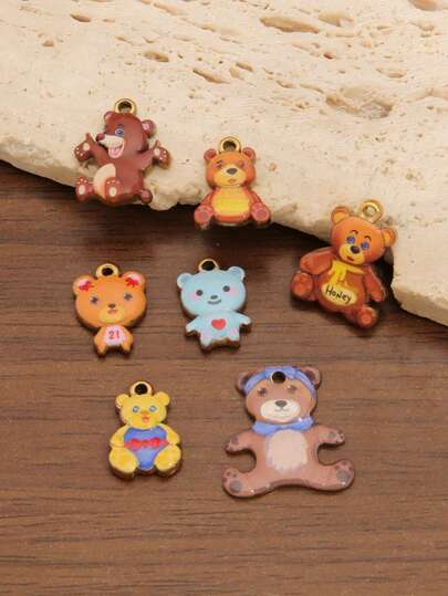 2Pcs Stainless Steel Tiny Cute Enamel Bear Charms For Jewelry Making Supplies Gold Color Animals Printing Cartoon Bear Charm Pendant Fit DIY Earrings Necklace Bracelet Key Chain Accessorie