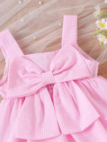 1 bộ áo liền quần yếm kẻ caro màu hồng dễ thương cho bé gái, chất liệu nhẹ, thích hợp cho mùa hè. - Hồng - Xem 3