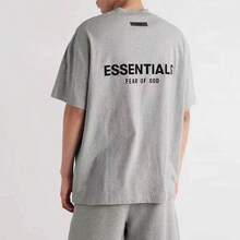 Essentials SS22 Oversized Crewneck T-Shirt | Men's Flocked Logo Short Sleeve Tee, Soft Cotton Summer Basic For Unisex Styling - DARK OATMEAL - View 3