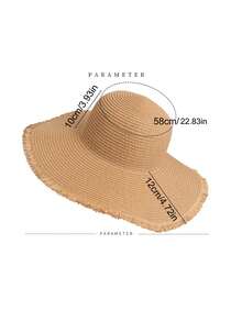 1顶卡其色圆顶宽檐草帽，夏季海滩度假防晒户外 - 草帽 - 查看 6