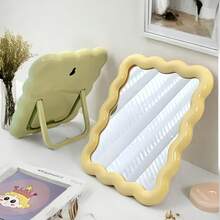 Espejo de mesa con patrón ondulado de 6.7*5.3 pulgadas, espejo de maquillaje portátil para viajes, espejo de belleza de una sola cara montable en la pared-Con funcionalidad dual como espejo independiente y montado en la pared, es el regalo perfecto para Navidad y el Día de San Valentín. - Multicolor - Ver 5