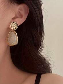 1对复古树脂几何耳环，适合约会和日常佩戴 - 金黃色 - 查看 2