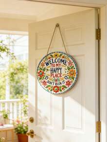 1 pièce "Bienvenue dans mon monde heureux" Décoration, œuvre murale imprimée 2D avec motif floral coloré et slogan positif, décoration d'intérieur rétro esthétique, panneau de signalisation joyeux, convient pour les portes, les murs, les entrées, les salons, les chambres, les cuisines, les salles de bains, les cafés, les boutiques, les patios, les fermes, le style boho et les scènes de décoration saisonnière de la maison - Multicolore - Voir 7