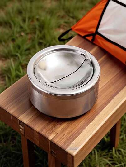1 pièce Cendrier coupe-vent en acier inoxydable avec couvercle - Design rond portable pour une utilisation à la maison et en extérieur