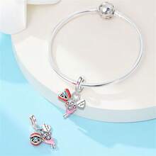 浪漫爱情泰迪熊吊坠串珠套装，925纯银红色珐琅吊坠，可搭配欧洲女士手链 - 彩色 - 查看 5