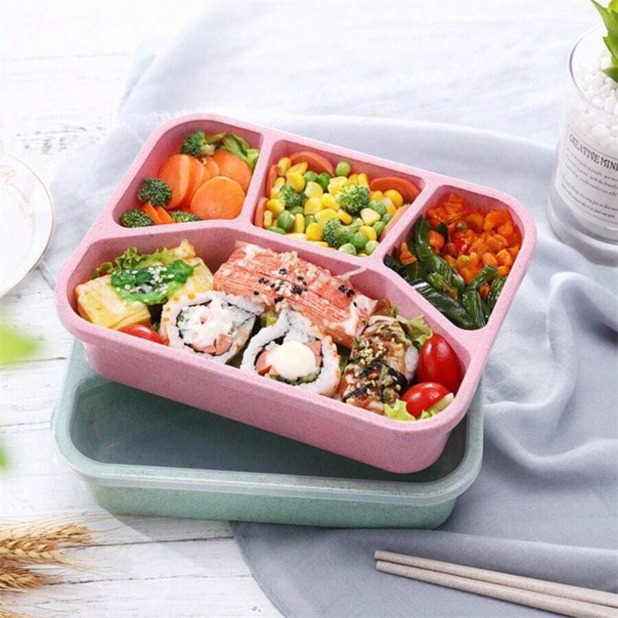 1pcs Lonchera reutilizable con tapa: Recipiente de plástico de alta calidad, ideal para guardar comida en la escuela, la oficina, camping y picnics. Lavar solo a mano. Ideal para la escuela, el trabajo y viajes. Forma rectangular.