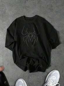 1 pieza RISE LYT Camiseta Deportiva de Manga Corta con Cuello Redondo y Estampado Botánico para Hombre, para Ropa de Entrenamiento de Verano, Camisetas y Camisetas sin Mangas para Correr, Camiseta Negra, Camiseta con Estampado de Araña, 210g 100% Algodón, los diseños están completamente impresos. Unisexo. - Negro 3 - Ver 4