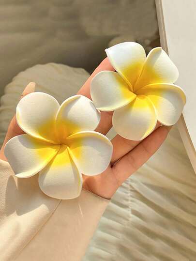 2pcs Women's Resin Ombre White & Yellow Eggplant Flower Alligator Hair Clip Barrettes, Sweet & Stylish Side Bangs & Flyaway Hair Decor, Boho Chic Beach Vacation Style, Suitable For Daily Use, Claw Clips