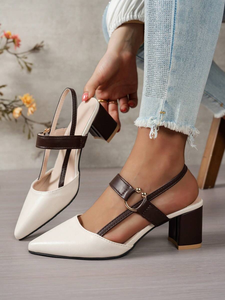 Women's Pointed Toe One-Strap High Heel Sandals, Versatile Dress Sandals Suitable For Commuting, Daily Wear And Outings - Beige - View 1