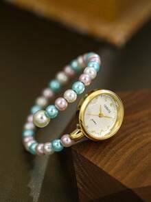 Jam Tangan Quartz Gelang Wanita, Desain Vintage Modis dan Menawan, Cocok untuk Pemakaian Sehari-hari, Hadiah Ulang Tahun/Wisuda - MultiWarna - View 2