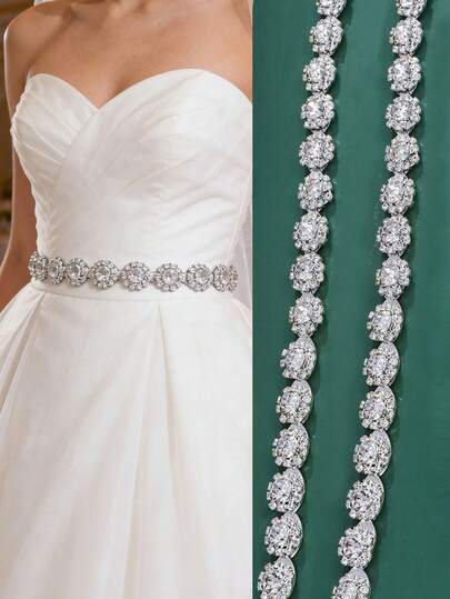 1pc Bridal Crystal Rhinestone Waist Belt, Women's Waist Belt, Shiny Wedding Dress Sash, Sparkling Bride Waist Belt For Formal Gown, Jeans, Wedding Bride Attire Accessory