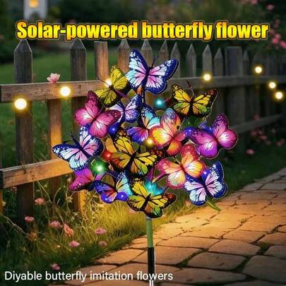 7pcs Solar Powered Butterfly Garden Lights, LED Multi-Color Design, Warm/Color Selectable, Equipped With Light Sensor, LED Outdoor Landscape Fake Flower Lights, Solar Butterfly Ground Lights, Illuminate Colorful Lights, Instantly Transform The Yard And Lawn Into A Dreamlike Wonderland, Create A Romantic Atmosphere For Weddings, Add Joy To Outdoor Parties, Outdoor Decor For Yard, Garden, Pathway, Backyard, Lawn, Holiday Gift