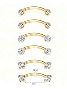 6件套不锈钢水晶锆石鼻环、唇环、眉环，低过敏性人体穿刺饰品，16G不锈钢弯头眉钉穿刺饰品套装，简约设计，适用于眉毛、耳朵、肚脐、嘴唇和身体其他部位，6/8毫米 - 眉釘 - 查看 9