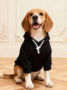 1 pieza Sudadera básica cómoda y cálida de color dopamina, adecuada para gatos y perros, para interiores y exteriores - Negro - Ver 16