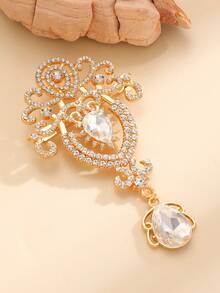 1 pièce Broche vintage élégante à motif floral avec cristaux et strass, broche pour femme à porter au quotidien, en soirée, en rendez-vous, banquet, festival, festival de musique. Cadeau mémorable pour les amis, la famille, les couples. Accessoire de bijouterie - Doré - Voir 3