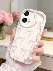 1 chiếc ốp lưng điện thoại hình nơ sóng màu hồng sáng tạo, bảo vệ màn hình và viền điện thoại, tương thích với Samsung A14/A15/A16/A17/A04/A05/A06/A07/A54/A55/A56/A57/A34/A35A/36/A37/S26/S26Plus/S26Ultra, Transsion SMART7/8/9/10, Honor 400/400Pro/200/200Pro/X7C/X8C/X9C, 10C/13C - trắng - Xem 3