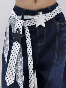 女士Y2K两件套腰带套装，波点豹纹星星装饰蕾丝边复古千禧风格百搭腰饰，适合爵士舞节、日常派对等场合穿着 - 彩色 - 查看 5