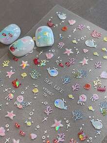 Shell, Starfish, Seashell Nail Art Stickers, 3D Conch, Aurora Five-Pointed Star, Ocean Series Nail Decals - Multicolor - View 7