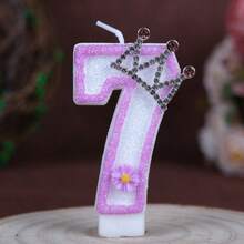 1支数字生日蜡烛,银色皇冠和花朵装饰蛋糕蜡烛,0-9浅紫色闪亮数字蜡烛,适用于生日蛋糕、大型节日派对,男女皆宜 - 淺紫色 - 查看 9