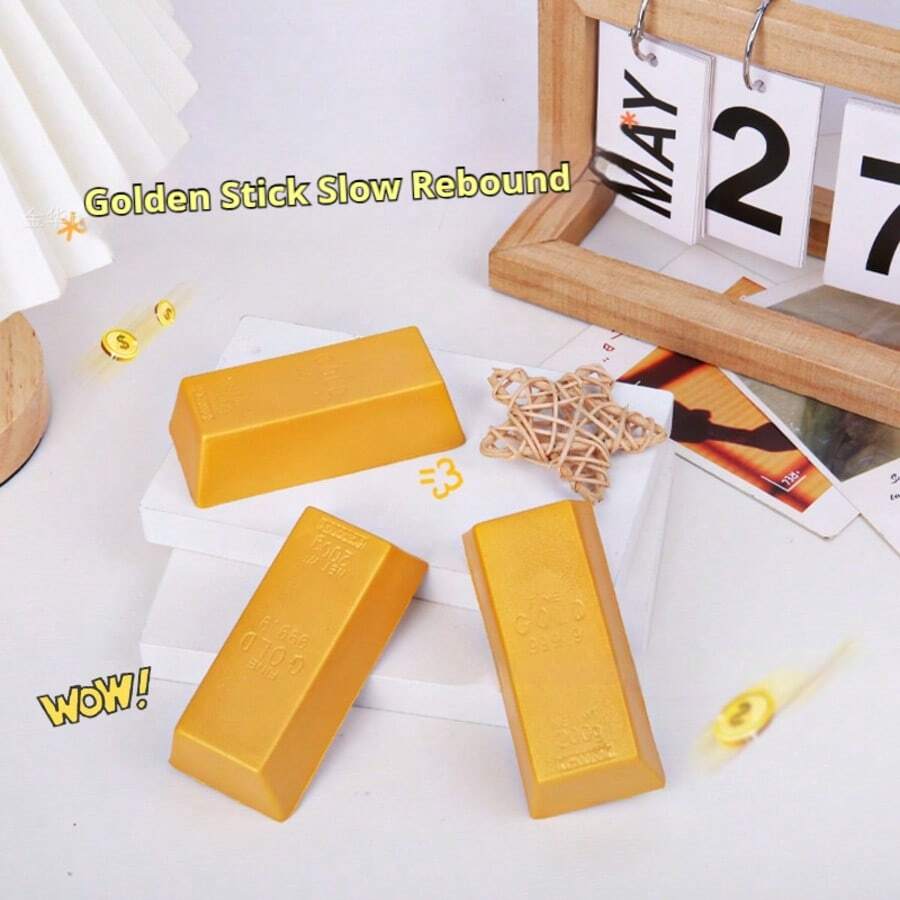 2026新款创意逼真金砖条慢回弹减压捏捏乐玩具，弹性金条指尖玩具 - 适合女孩、复活节、男孩、情人节礼物、软萌玩具、可爱小玩意、节日和生日礼物