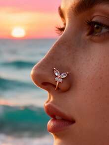 1pc Elegant Butterfly Copper Nose Clip, Faux Nose Ring - Sparkling Cubic Zirconia Embedded, No Piercing Required, Instantly Enhances Charm - Butterfly - View 15